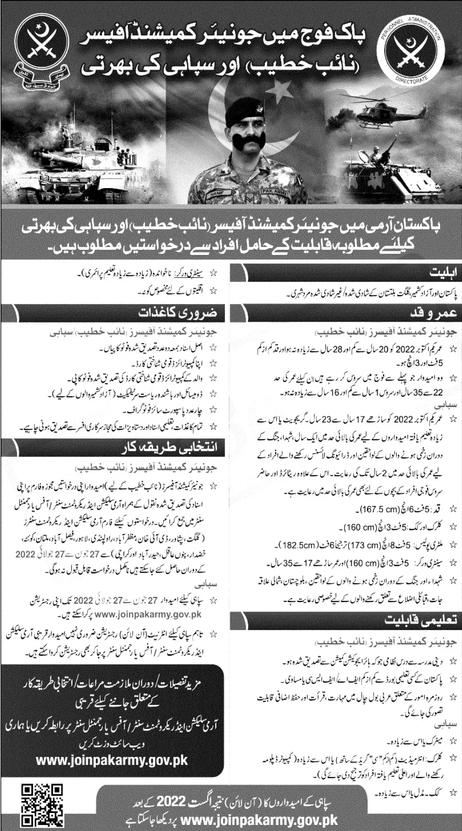Soldier jobs in Pak Army