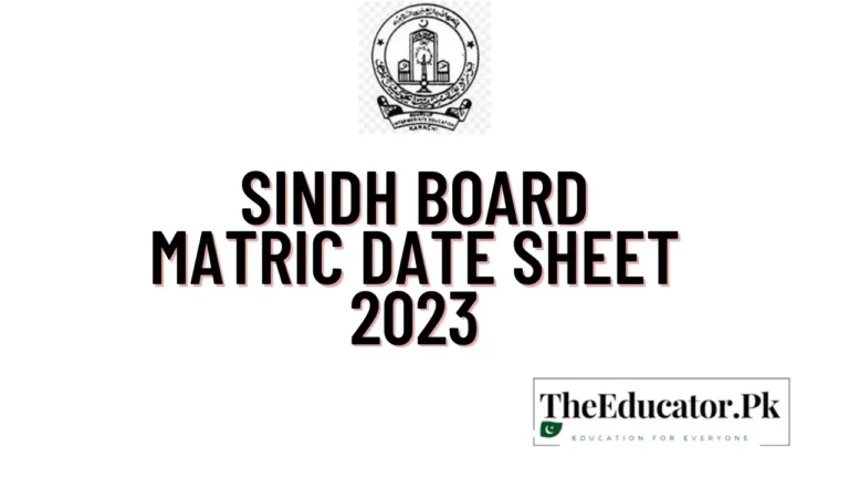 Sindh Boards Matric Date Sheet 2023
