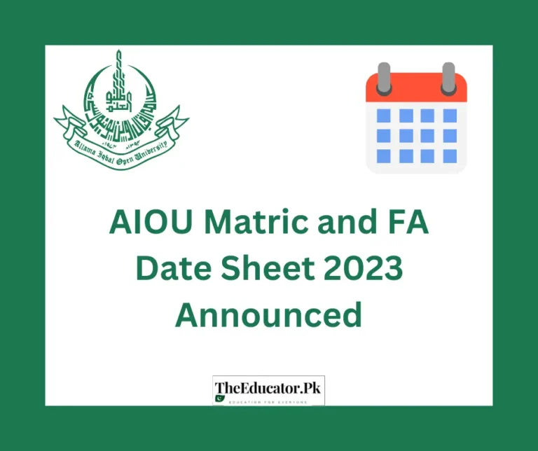 AIOU Matric and FA Date Sheet 2023 Announced
