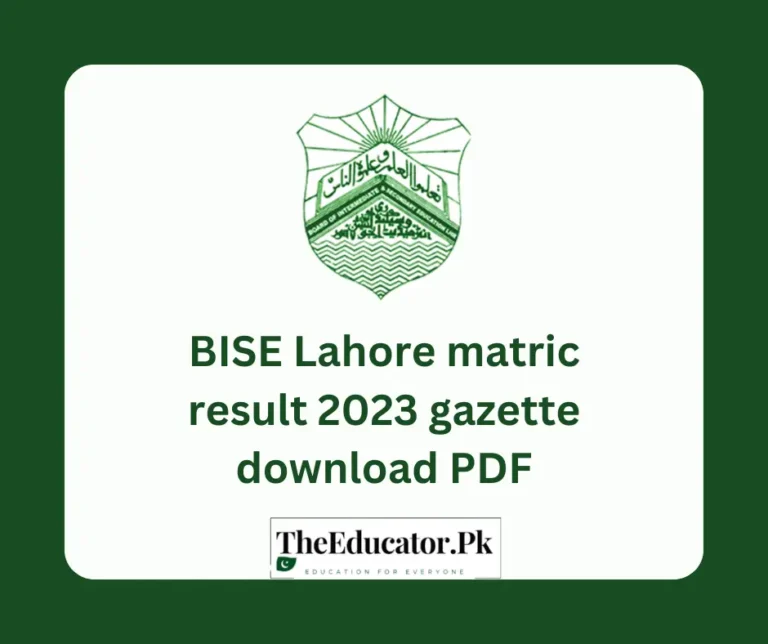 BISE Lahore Matric 2023 Gazette Download