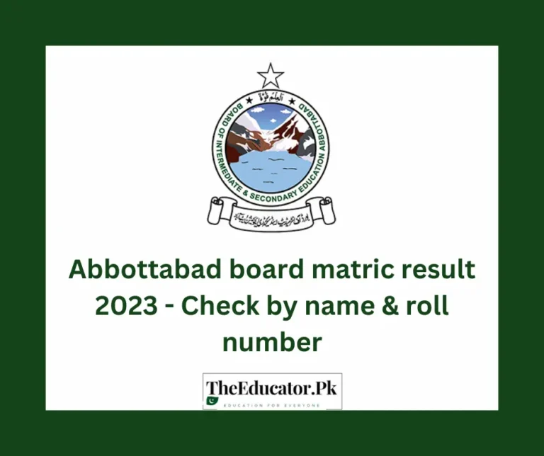 Abbottabad board matric result 2023 – Check by name & roll number
