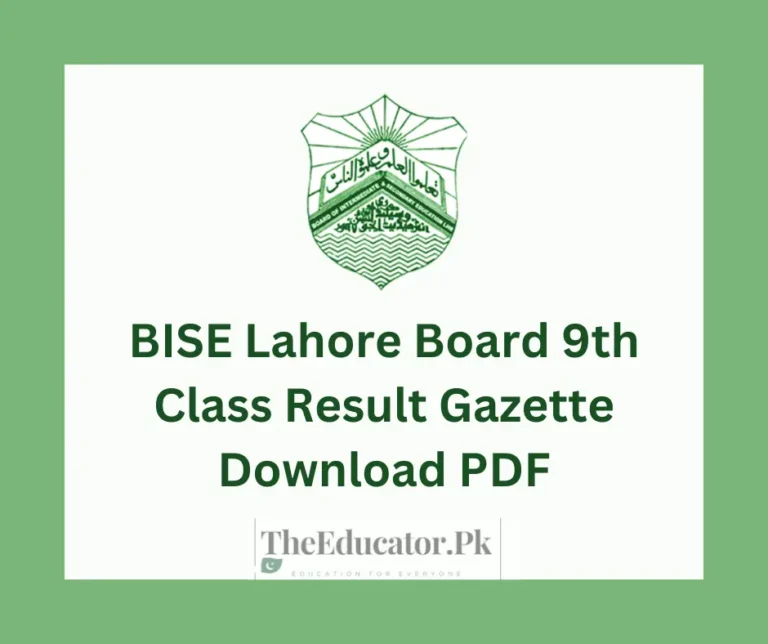 BISE Lahore Board 9th Class Result Gazette Download PDF