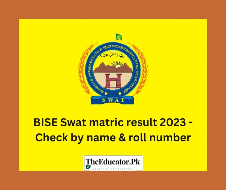 BISE Swat matric result 2023 – Check by name & roll number