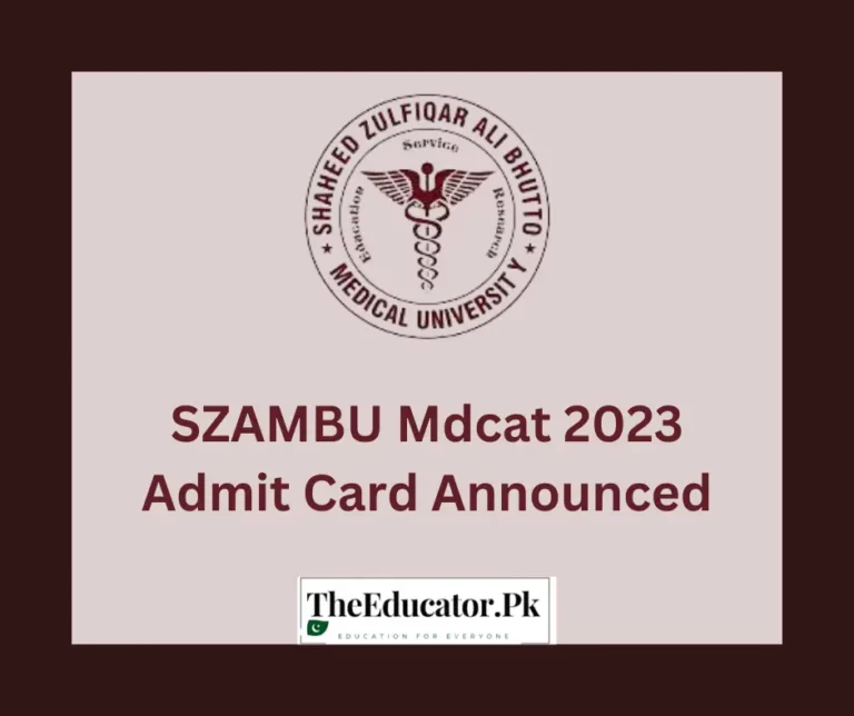 SZAMBU MDCAT 2023 Admit Card Announced