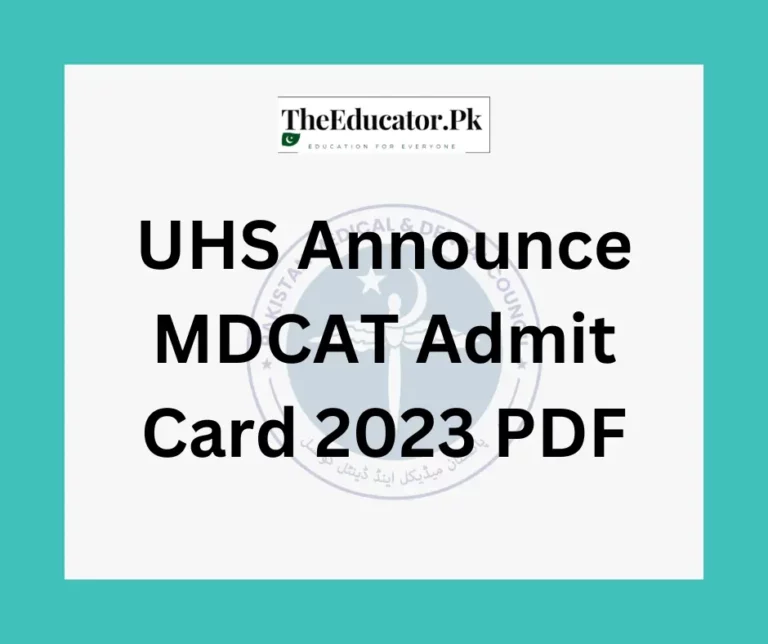 UHS MDCAT Admit Card 2023 Download PDF Here