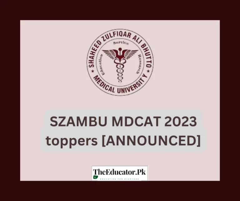 SZAMBU MDCAT 2023 toppers [ANNOUNCED]