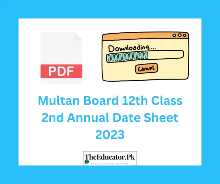 Multan Board 12th Class 2nd Annual Date Sheet 2023