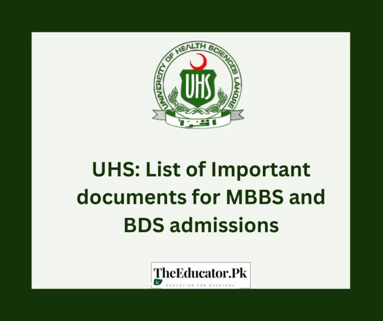 UHS: List of Important documents for MBBS and BDS admissions
