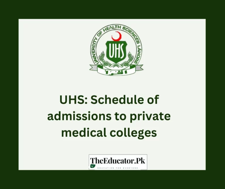 UHS: Schedule of admissions to private medical colleges