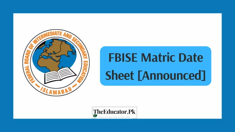 FBISE Matric Date Sheet [Announced]